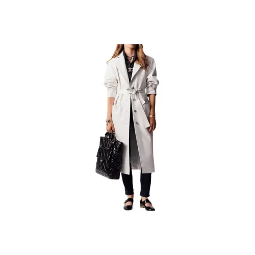 CHANEL Trench Coats Women's Pearl White