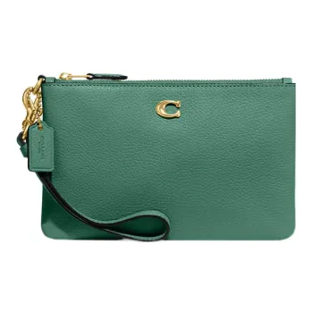COACH Wristlet Pebbled Leather Wrist Bags Clutches Small Size Women's Green