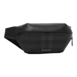Burberry Plaid Patchwork Leather Fanny Pack Men's Black