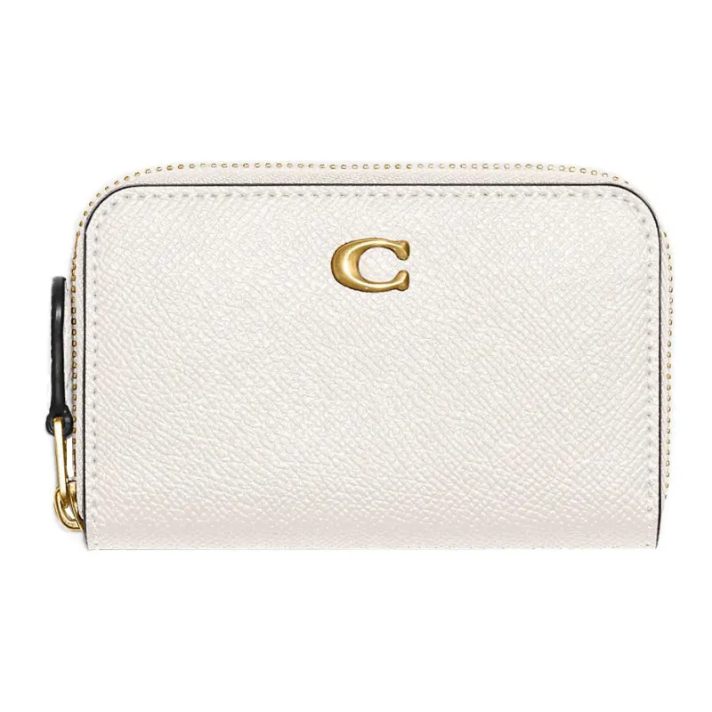 COACH Zip Around Cross-Stitch Leather Card Holder Mini Women's White-0