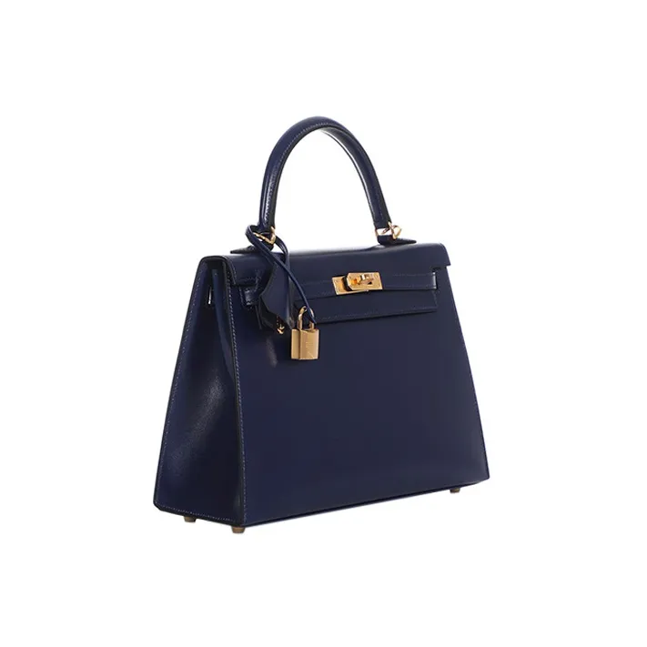 HERMES Kelly Box Calfskin Kelly Bag Handbag Shoulder Bag Women's Sapphire Blue-3