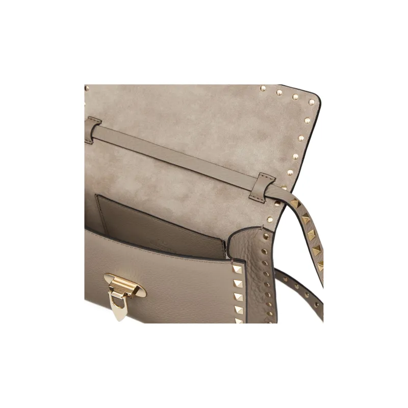 Valentino Rockstud Calfskin Messenger Bag Shoulder Bag, Crossbody Bag Women's Gray-5