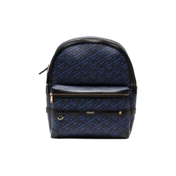 VERSACE Multicolor Coated Canvas Backpack Large Size Men's Blue & Black