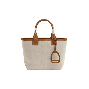 HERMES Steeple H Canvas With Swift Calfskin Canvas Bag, Handbag Regular Women's Light Beige/Beige/Gold