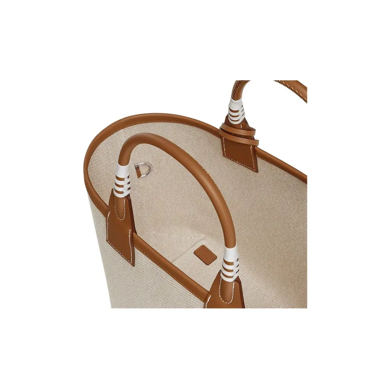 HERMES Steeple H Canvas With Swift Calfskin Canvas Bag, Handbag Regular Women's Light Beige/Beige/Gold-4