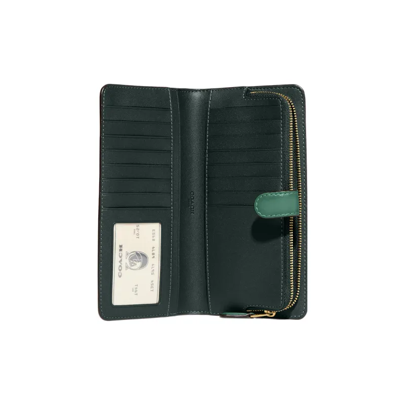 COACH Skinny Wallet Calfskin Wallet Medium Size Women's Dark Green-1