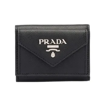 PRADA Saffiano Cow Leather Money Clip Coin Purse Card Holder Wallet Small Size Women's Black