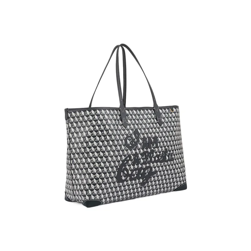 Anya Hindmarch Canvas With Leather Tote Bag Shopping Bag Shoulder Bag Handbag Women's Charcoal-1