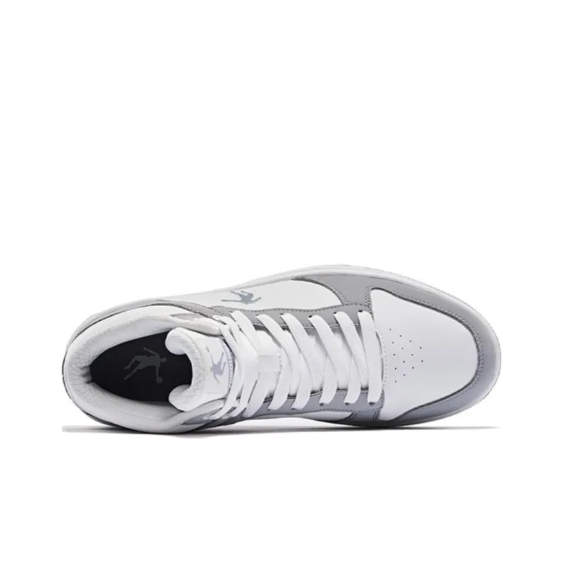 QIAODAN Durable Breathable High Top Skateboard Shoes Men's White Gray-4