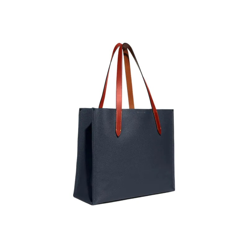 COACH Pebbled Leather With Wax Plant Leather And Coated Canvas One Shoulder Handbag Tubas Men's Denim Blue-1