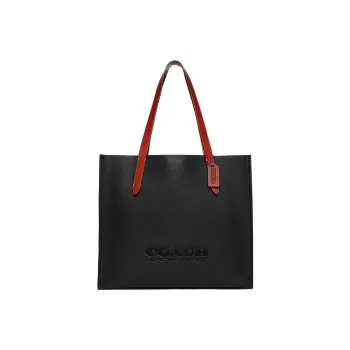 COACH Pebbled Leather With Wax Plant Leather And Coated Canvas One Shoulder Handbag Tubas Women's Black