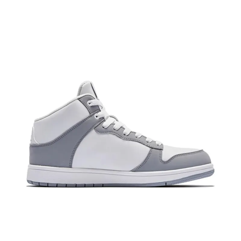 QIAODAN Durable Breathable High Top Skateboard Shoes Men's White Gray-1