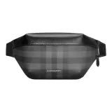 Burberry Plaid Patchwork Leather Fanny Pack Men's Black