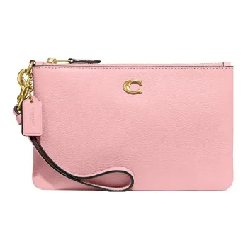 COACH Wristlet Cow Leather Clutch Wrist Bag Small Size Women's Pink