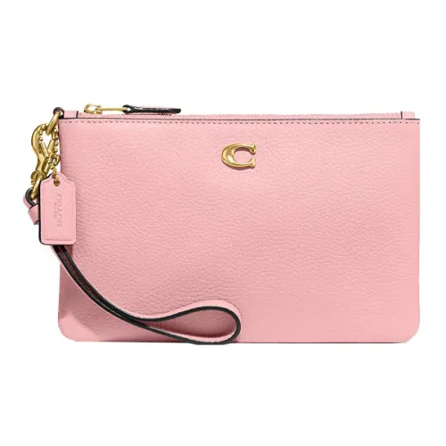 COACH Wristlet Cow Leather Clutch Wrist Bag Small Size Women's Pink