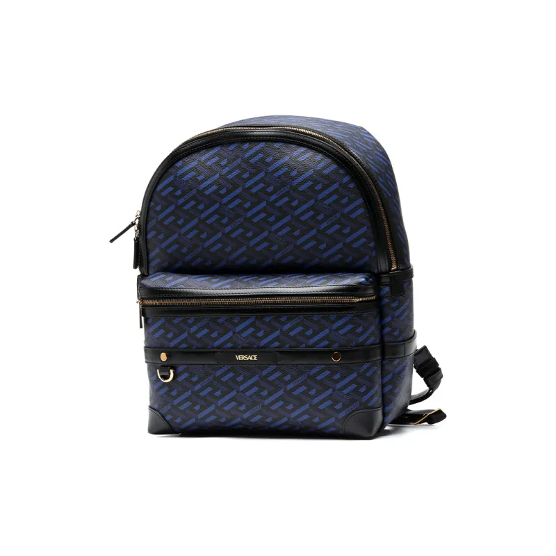 VERSACE Multicolor Coated Canvas Backpack Tubas Men's Blue & Black-4