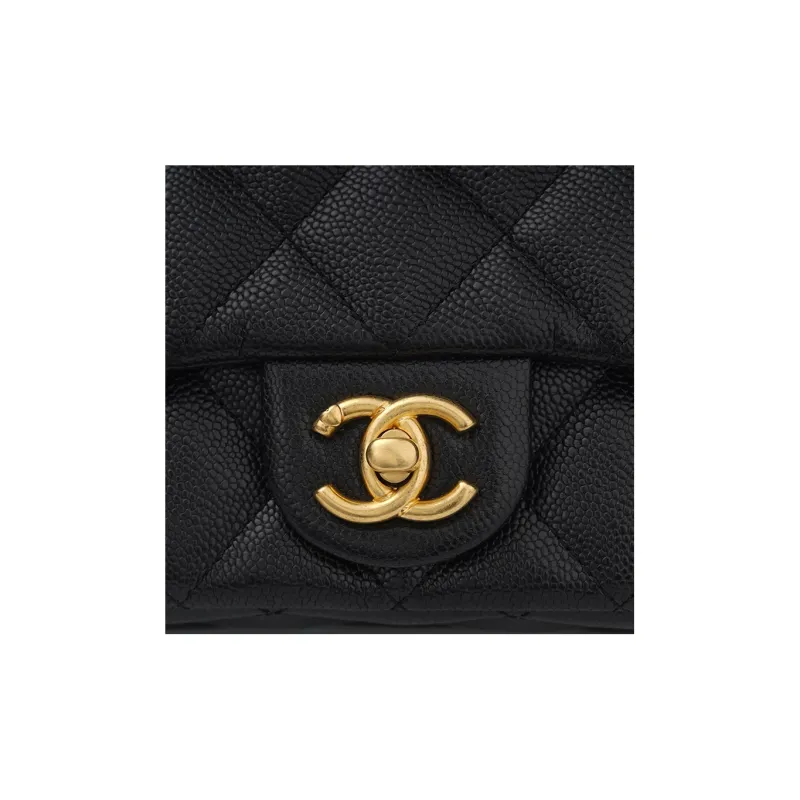 CHANEL 23P SS Grain Embossed Cow Leather Flap Bag, Shoulder Bag, Crossbody Bag Trumpets Women's Black-5