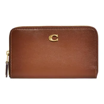 COACH Zip Around Calfskin Wallet Medium Size Women's Dark Brown