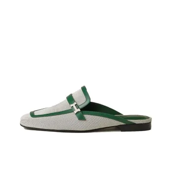 HERMES Groupie Closed Toe Slippers Women's Gray Green