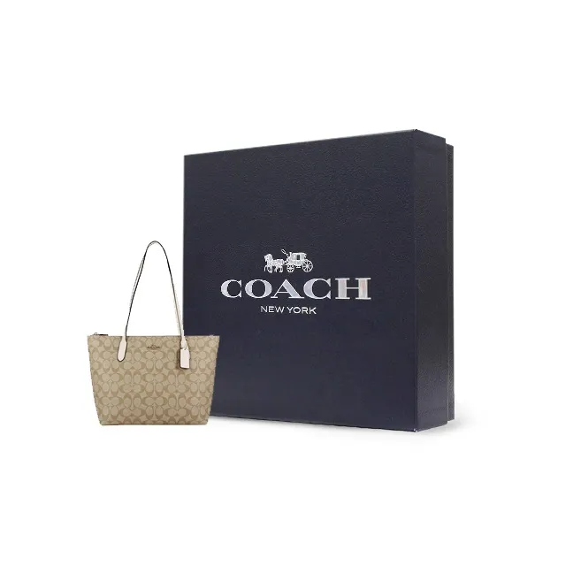 COACH Tote 30 Monogram Tote Shoulder Bag Women's Khaki White-7