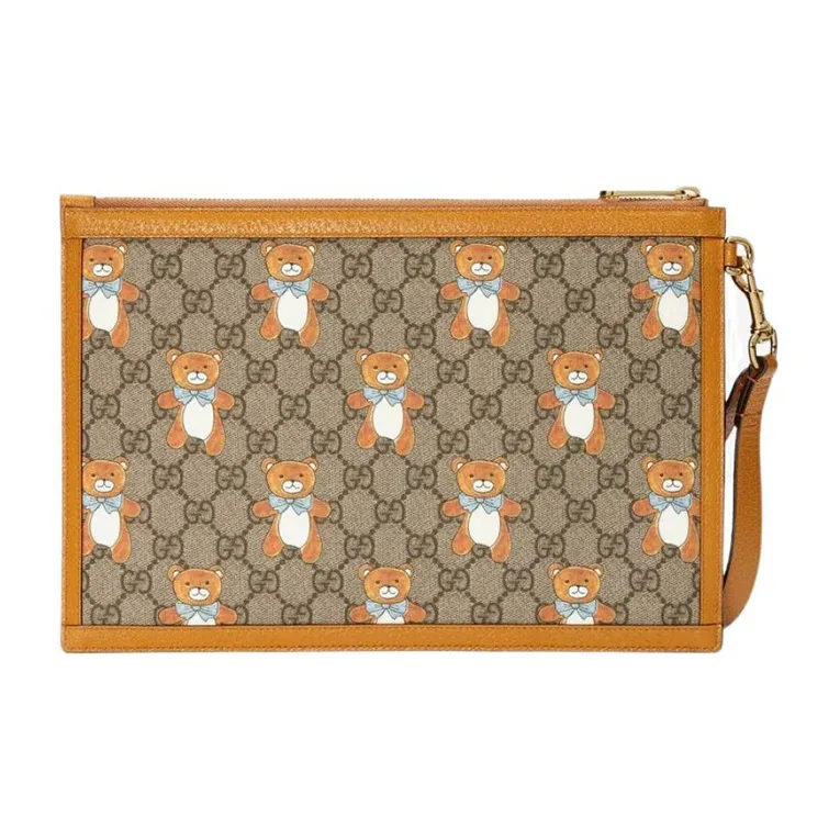 GUCCI KAI Collaboration Canvas With Leather Clutch Unisex Ebony/Brown-2