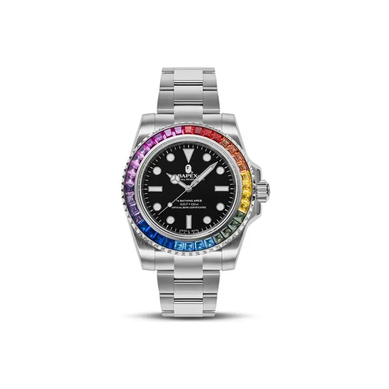 A BATHING APE Type 1 Bapex Crystal Stone Watch Silver-2