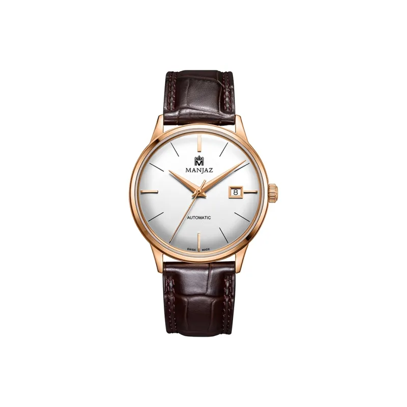 MANJAZ Automatic Mechanical Movement Genuine Leather Strap Watch Men's Watches White Dial-1