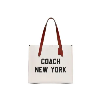 COACH Tote Pebbled Leather With Wax Effect Plant Leather And Coated Canvas One Shoulder Handbags Large Size Men's White