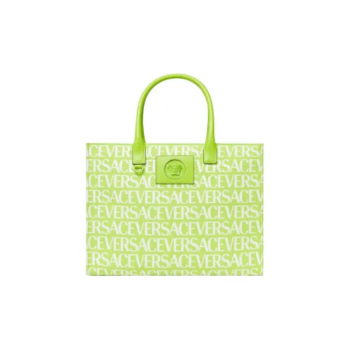 VERSACE Cotton With Cow Leather Patchwork tote Dusy Bag Shopping Bag Handbag Large Size Women's Green