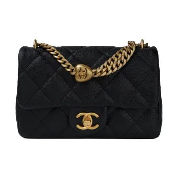 CHANEL 23P SS Grain Embossed Cow Leather Flap Bag Shoulder Bag Crossbody Bag Small Size Women's Black