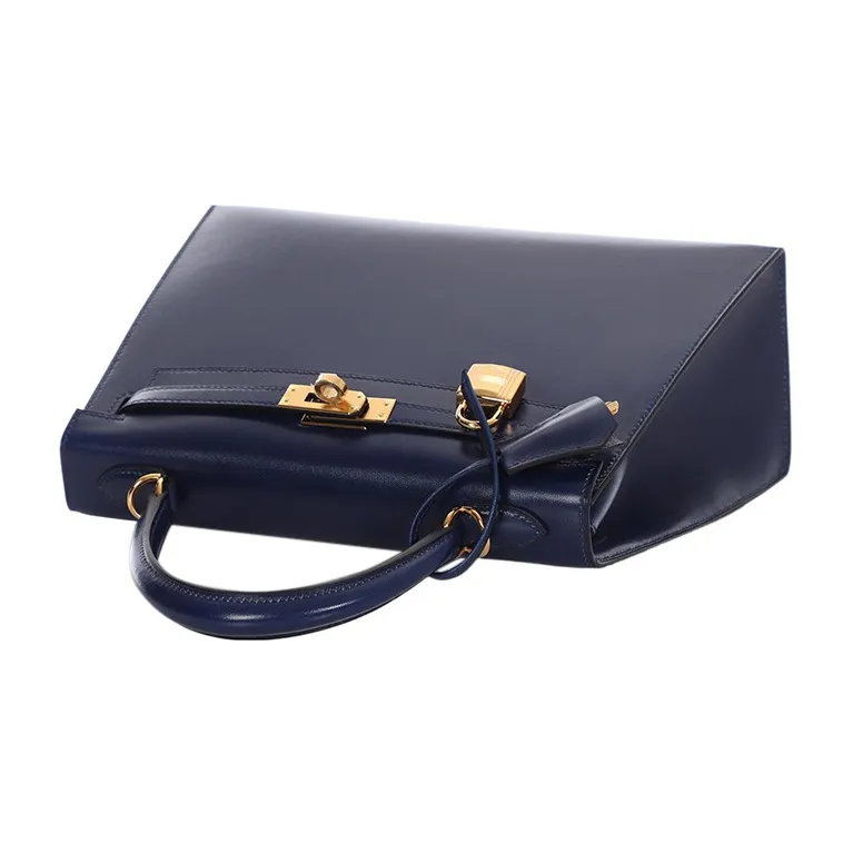 HERMES Kelly Box Calfskin Kelly Bag Handbag Shoulder Bag Women's Sapphire Blue-6