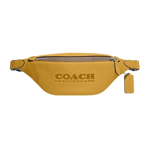 COACH Belt Pebbled Leather One Shoulder Crossbody Fanny Pack Large Size Men's Yellow