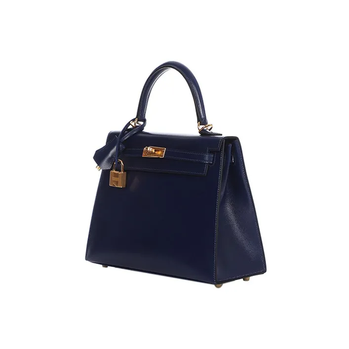 HERMES Kelly Box Calfskin Kelly Bag Handbag Shoulder Bag Women's Sapphire Blue-2