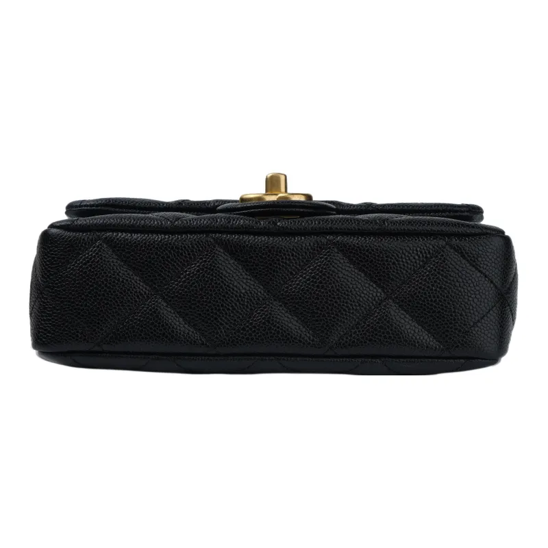 CHANEL 23P SS Grain Embossed Cow Leather Flap Bag, Shoulder Bag, Crossbody Bag Trumpets Women's Black-3