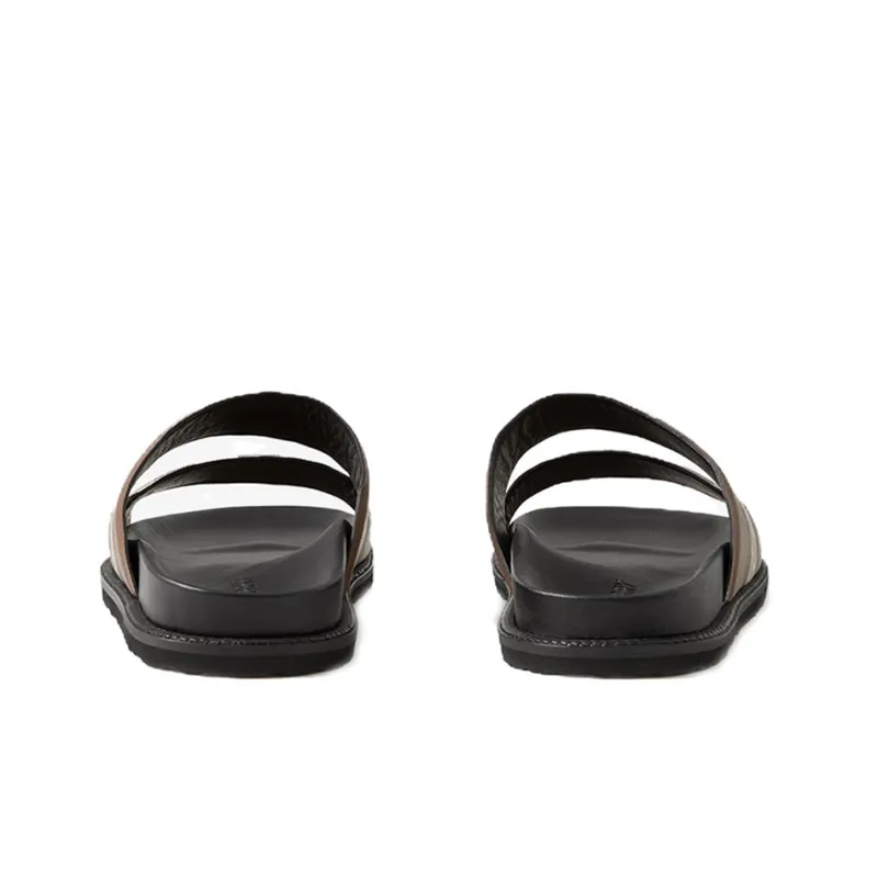 Burberry Check Cotton Canvas Slides Dark Birch Brown-3