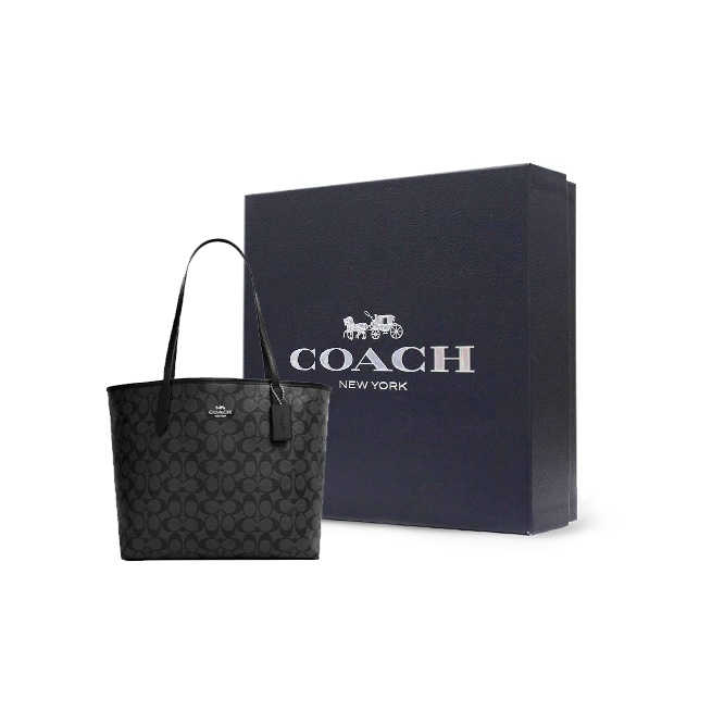 COACH City 33 Tote Bag in Signature Large Canvas Black Bag+