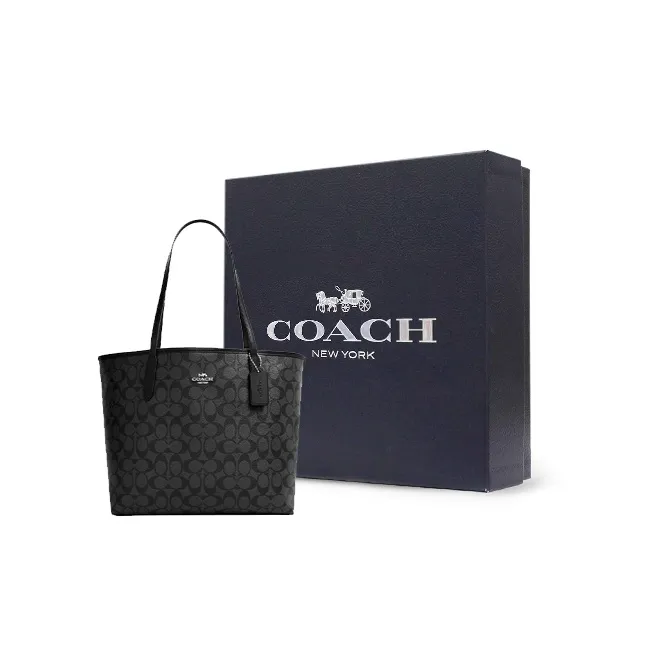 COACH City 33 Tote Bag In Signature Large Canvas Black-8