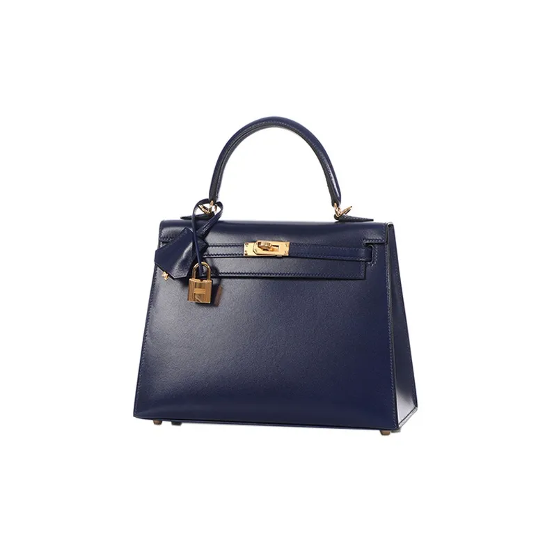 HERMES Kelly Box Calfskin Kelly Bag Handbag Shoulder Bag Women's Sapphire Blue-1