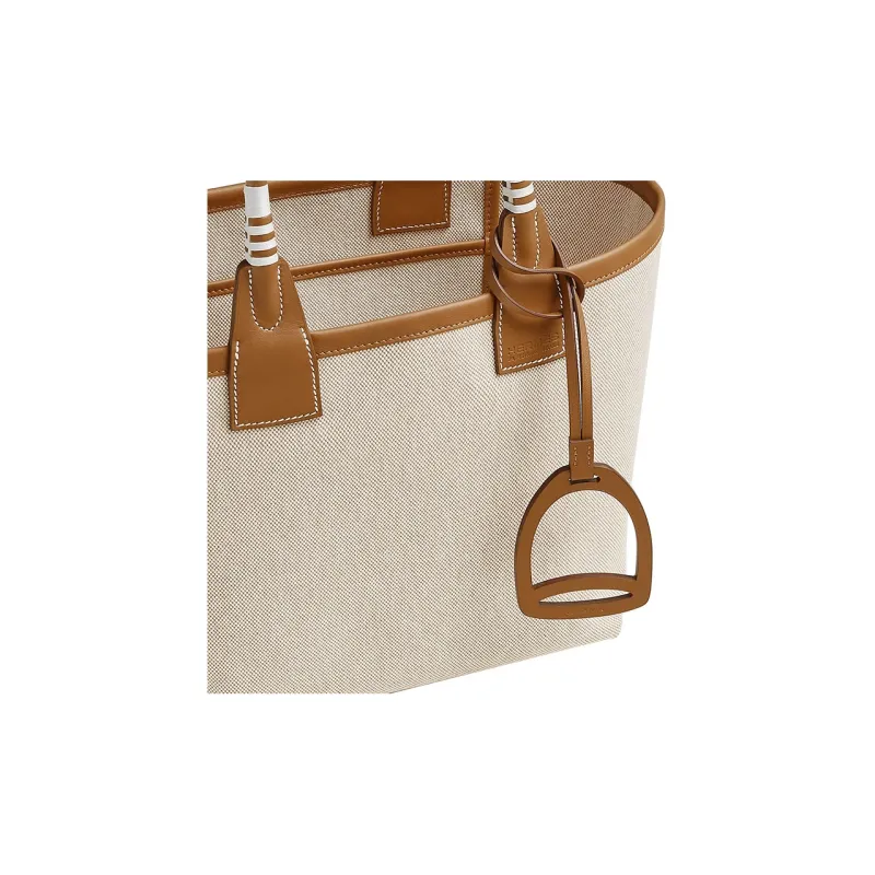 HERMES Steeple H Canvas With Swift Calfskin Canvas Bag, Handbag Regular Women's Light Beige/Beige/Gold-3