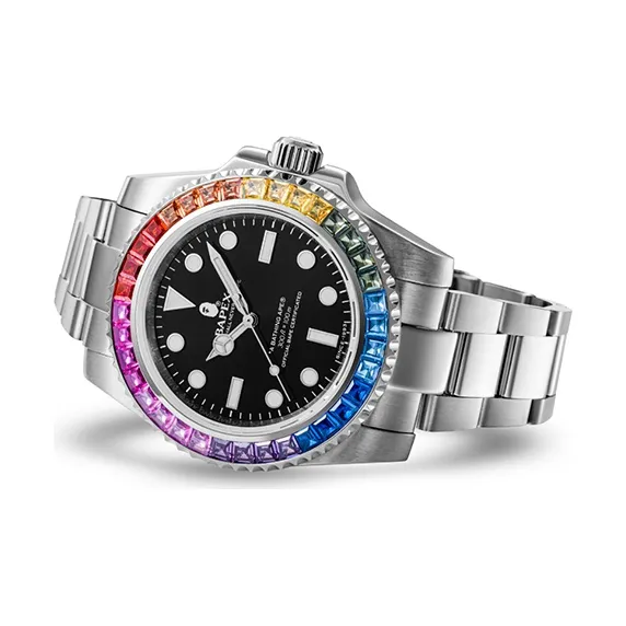A BATHING APE Type 1 Bapex Crystal Stone Watch Silver-3