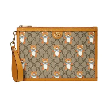 GUCCI KAI Collaboration Canvas With Leather Clutch Unisex Ebony/Brown