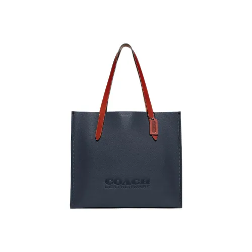 COACH Pebbled Leather With Wax Plant Leather And Coated Canvas One Shoulder Handbag Tubas Men's Denim Blue