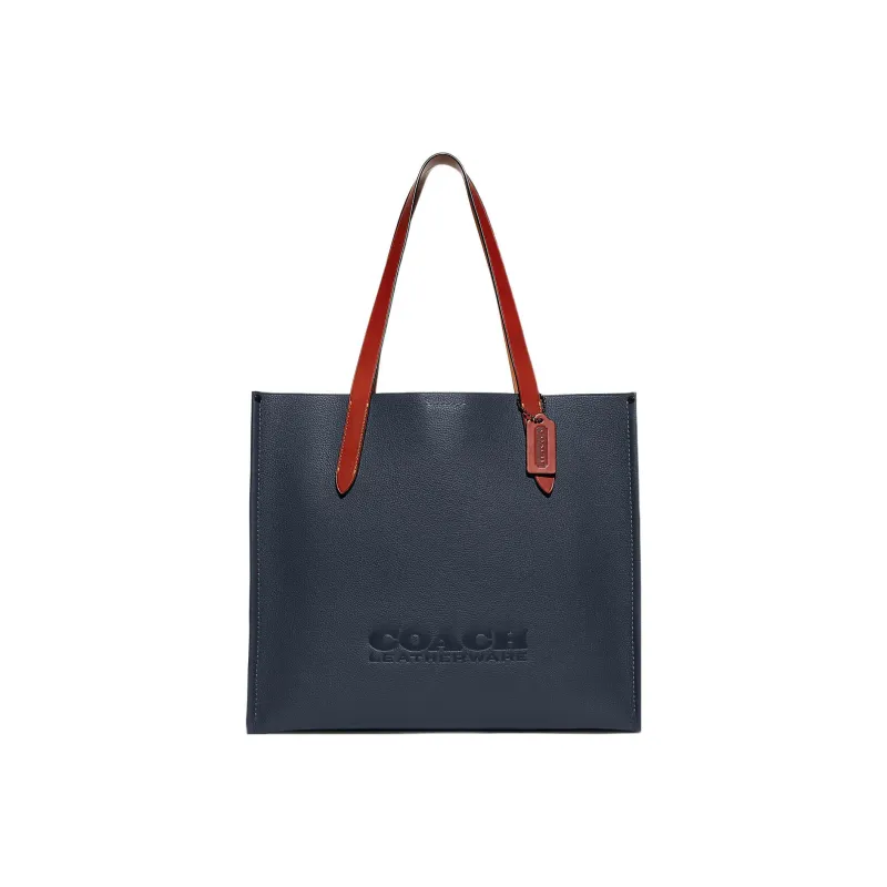 COACH Pebbled Leather With Wax Plant Leather And Coated Canvas One Shoulder Handbag Tubas Men's Denim Blue-0