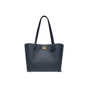COACH Willow Pebbled Leather Tote Bag Shopping Bag Handbag Shoulder Bag Large Size Women's Denim Blue