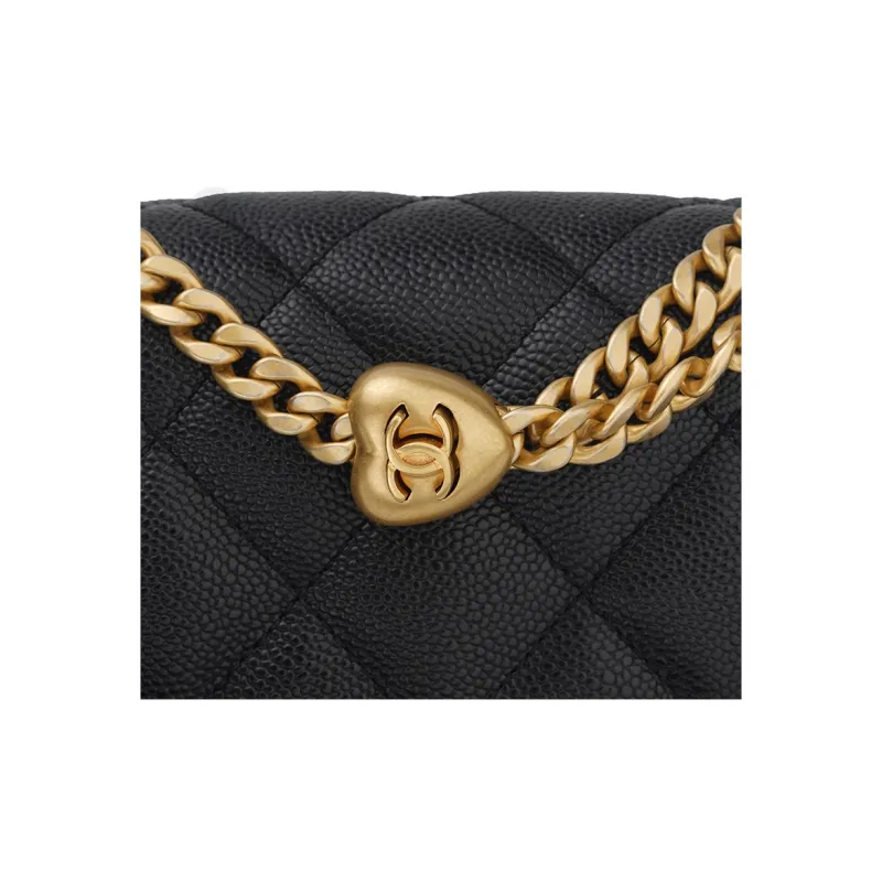 CHANEL 23P SS Grain Embossed Cow Leather Flap Bag, Shoulder Bag, Crossbody Bag Trumpets Women's Black-4