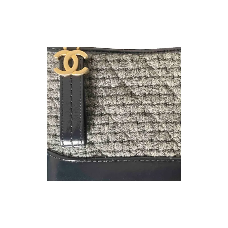 CHANEL Gabrielle Tweed Soft Tweed With Cow Leather Hobo Bag, Shoulder Bag, Crossbody Bag Trumpets Unisex Dark Blue-2
