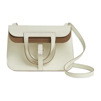 HERMES Halzan Clemence Bullock Leather Handbag Shoulder Bag Crossbody Bag Women's Mushroom White/Wimarl Dog Beige