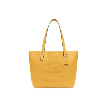 COACH Pebbled Leather Tote Bag, Shopping Bag, Handbag, Shoulder Bag Women's Yellow