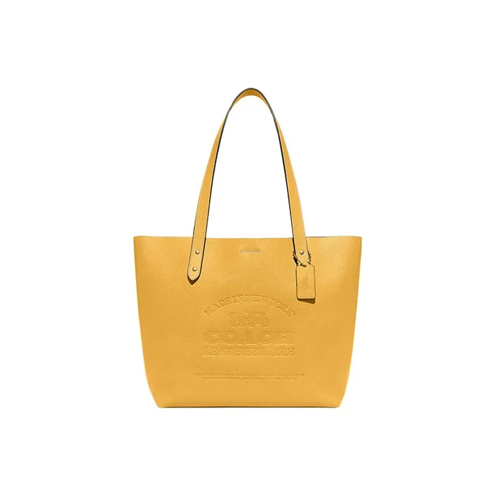 COACH Pebbled Leather Tote Bag, Shopping Bag, Handbag, Shoulder Bag Women's Yellow-0