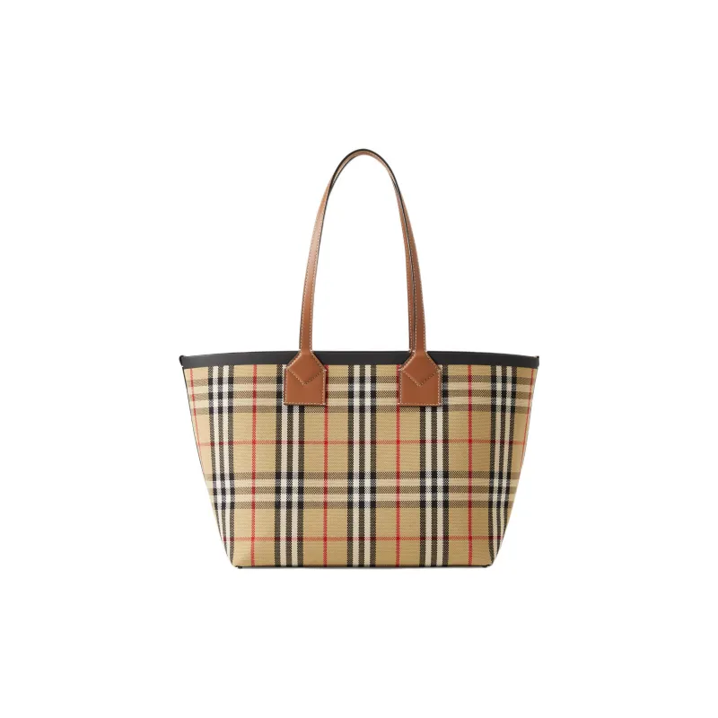Burberry Check Cotton Small London Tote Bag Briar Brown/Black-0